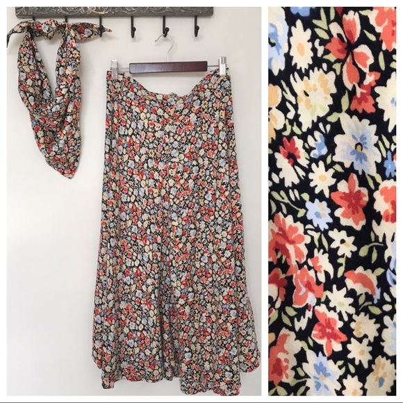 Vintage Dresses & Skirts - Vtg Liberty of London Style Floral A-Line Skirt L